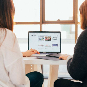 Image of two persons looking at a website.